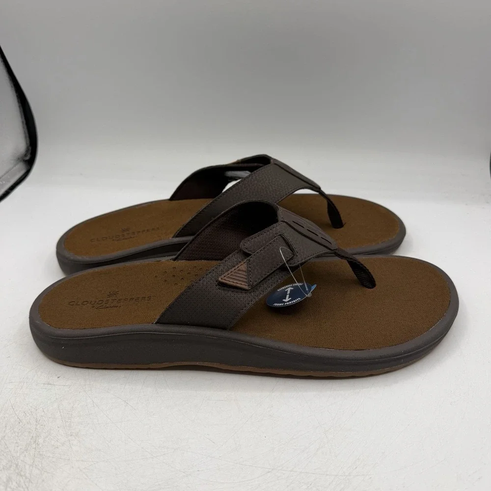 Clarks Cloudsteppers Breeze Flip Flops Mens Sz 13 M Brown Leather Thong Sandals